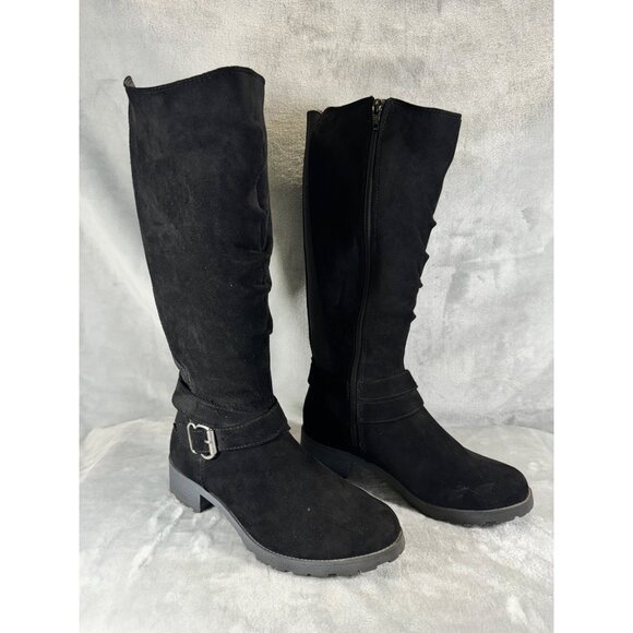 UNR8ED womens Boots 7M Darla black suede zip up with decorative buckle strap at - Picture 1 of 16